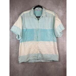 VTG 80s Pinot Noir Button Down Shirt Mens Large Turquoise Striped Colorblock